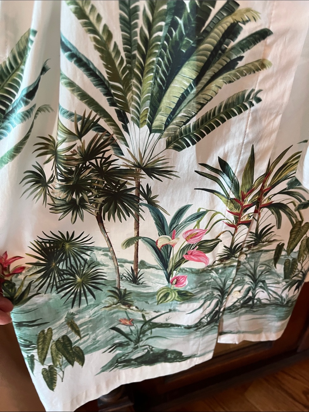 J.McLaughlin White Sleeveless Tropical Print Shirt Dress with Tie Waist - Picture 2 of 6